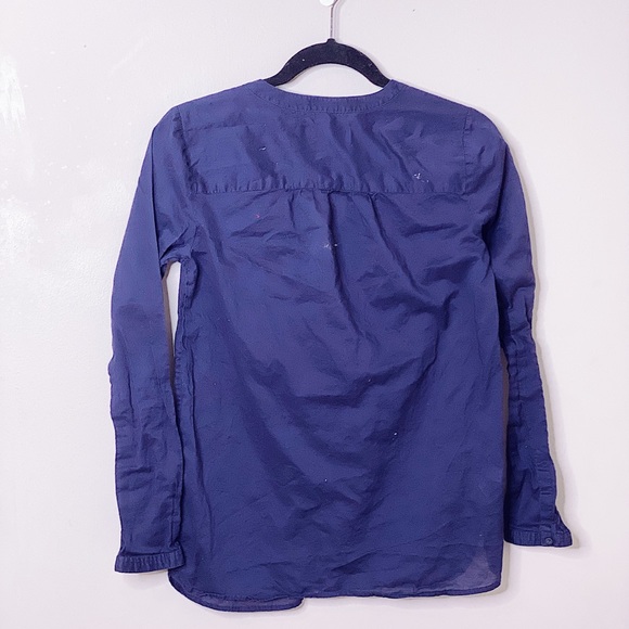 Loft Navy Blue V Neck Longsleeve Button Down - Picture 2 of 4
